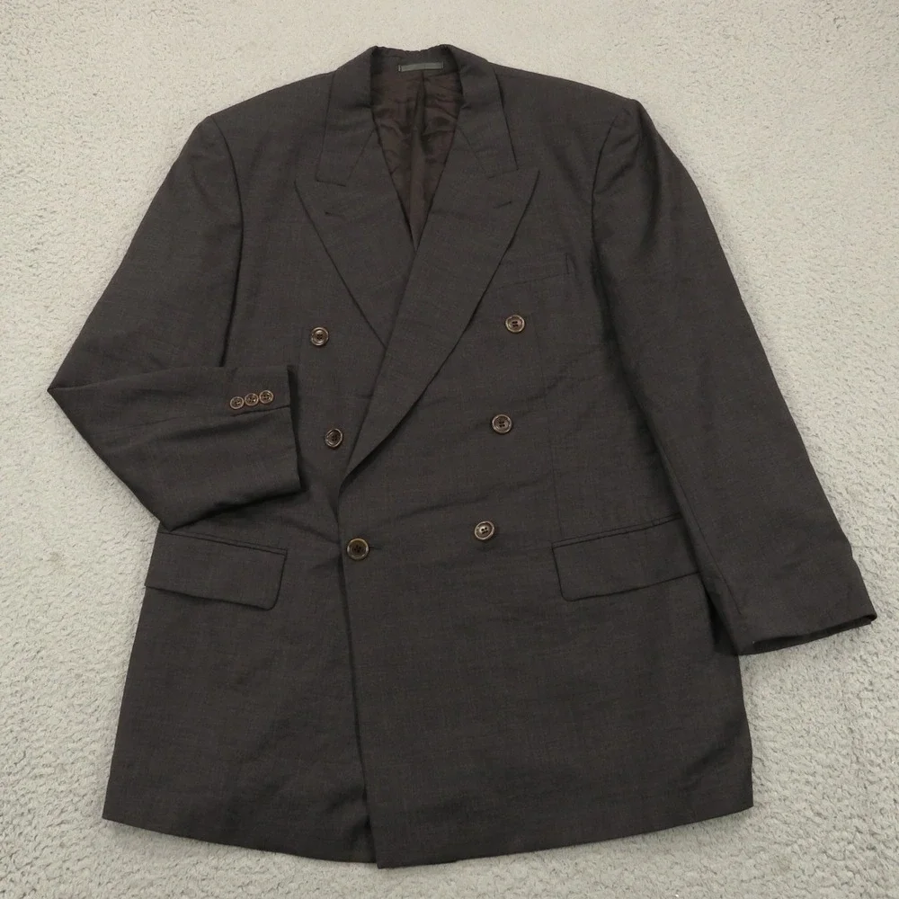 Hugo Boss Blazer 44L Cerruti Super 100s Charcoal 6 Button Double Breasted Coat
